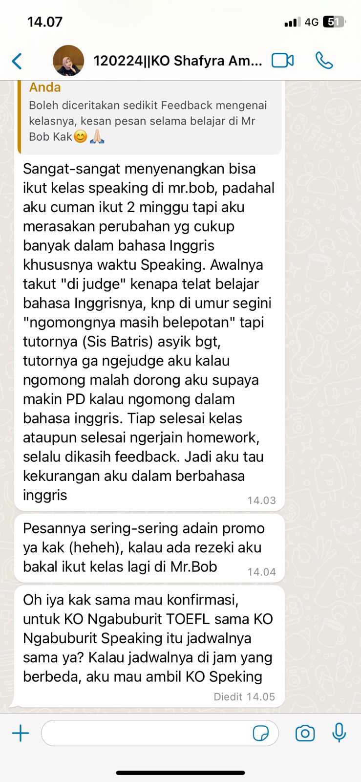 Testimoni Kursus Bahasa Inggris Online MrBob