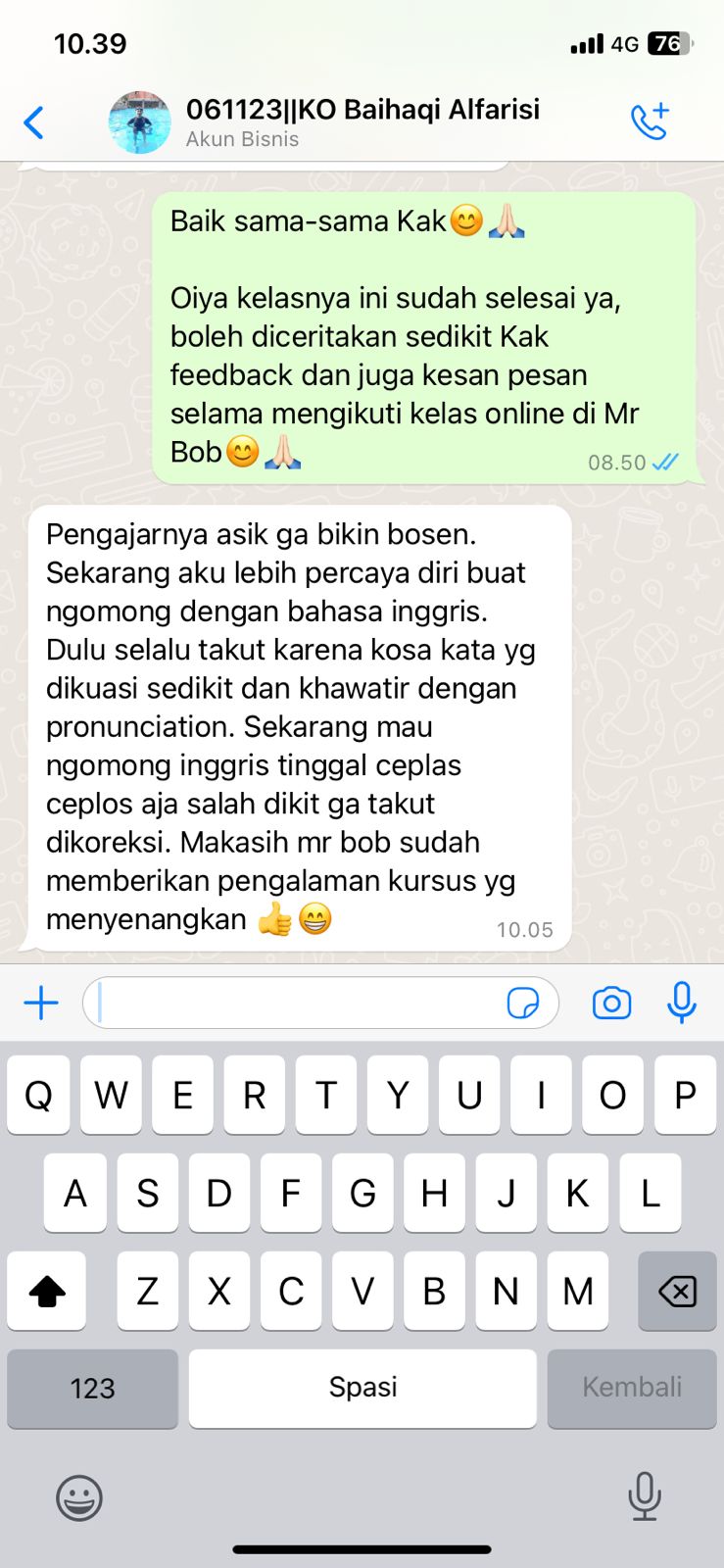 Testimoni Kursus Bahasa Inggris Online MrBob