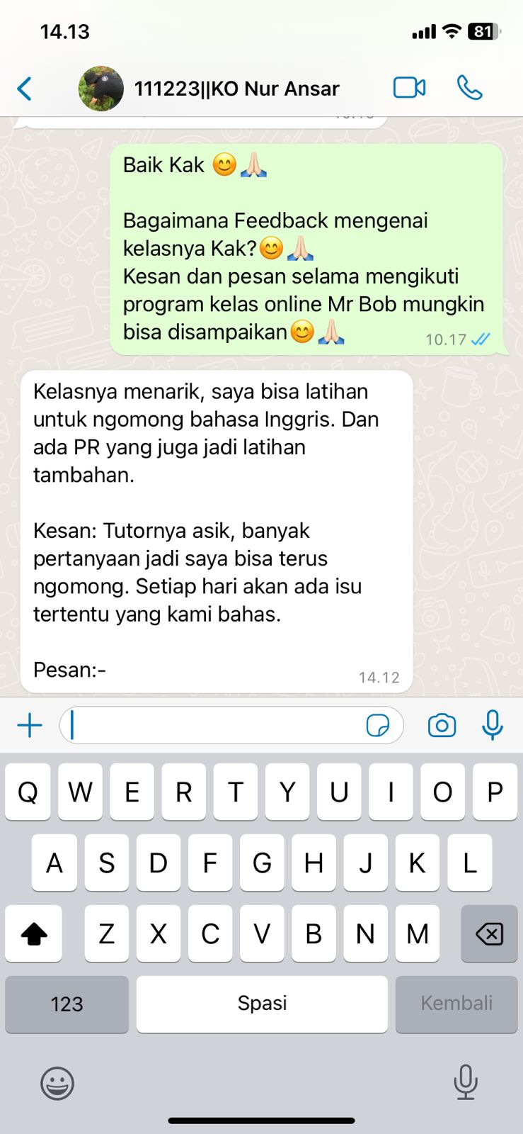 Testimoni Kursus Bahasa Inggris Online MrBob